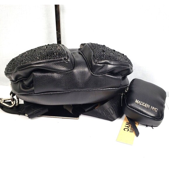 Madden NYC Womens Embellished Multi Pocket Fannypack Crossbody W/Pouch Black New - Picture 11 of 14